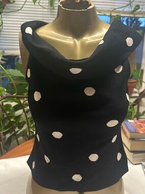 Sleeveless Black Polka Dot Cowl Neck Tank